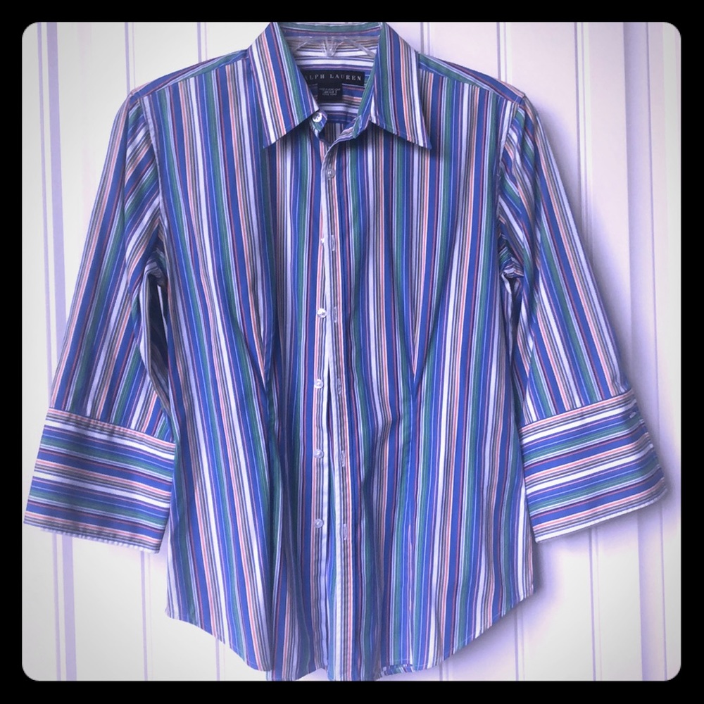 Ralph Lauren striped collar button down 3/4 sleeve